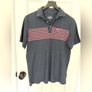 Vineyard Vines Charcoal and Coral Striped Polo